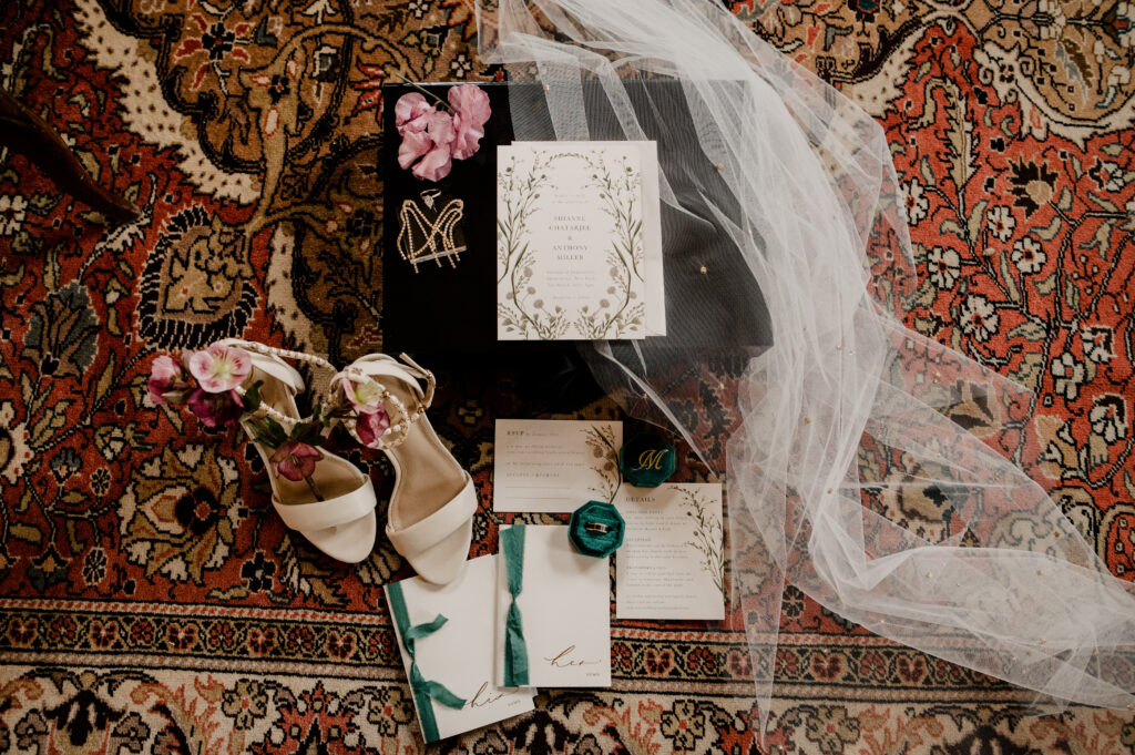 Bridal details for a winter wedding at The Sinclair of Skaneateles.